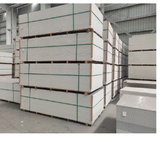 Stacked boards in warehouse